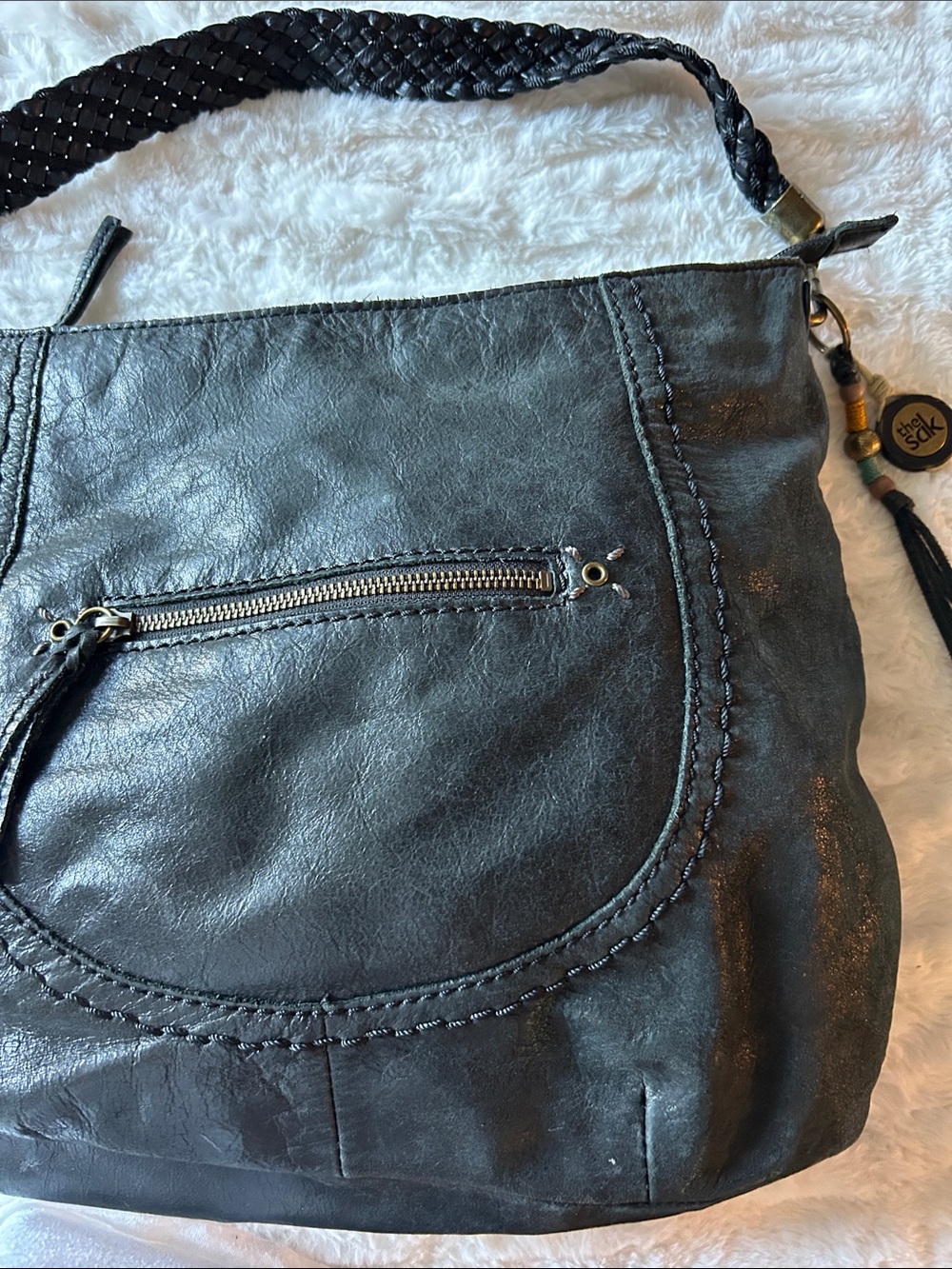 The Sak Black Leather Shoulder Bag with Braided Strap